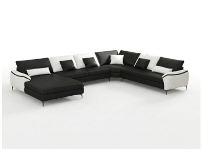 Leder Ecksofa U-Form Modern Sofa Schwarz Couch Design Wohnlandschaft *