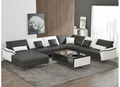 Leder Ecksofa U-Form Modern Schwarz Couchtisch Design Wohnlandschaft *