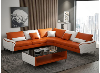 Leder Ecksofa L-Form Modern Orange Couchtisch Design Wohnzimmer Set *
