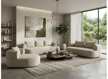 Beiges Wohnzimmer-Set 4+3+1-Sitzer-Sofas Polsstersofa Sessel Wohnzimmermöbel