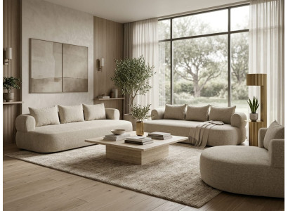 Beiges Wohnzimmer-Set 4+4+1-Sitzer-Sofas großes Sofa Sessel Wohnzimmer
