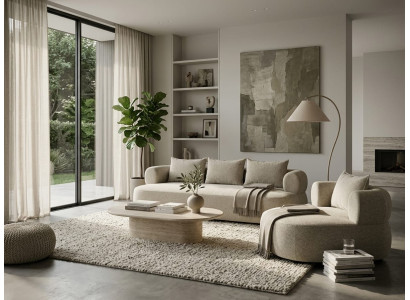 Beiges modernes Wohnzimmer-Set 4+1-Sitzer-Sofas großes Sofa Wohnzimmer