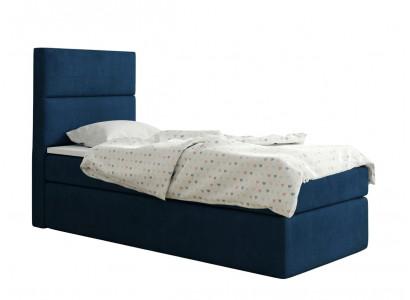 Blaues modernes Boxspringbett 90 × 200 Bett mit Kopfteil Matratze und Stauraum
