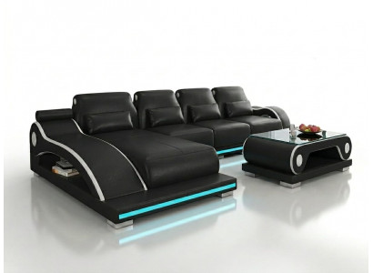 Ecksofa L-Form Schwarz LED Modern Wohnzimmer Couch Design Möbel Sofa *