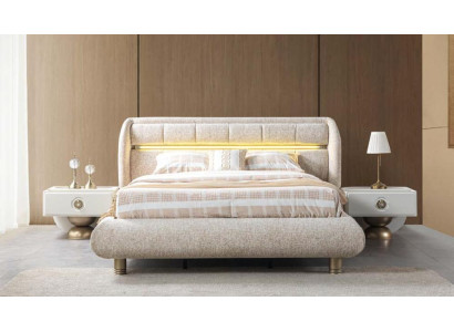 Bett 2x Nachttische Schlafzimmer neu weiß beige goldfarben modern bequem