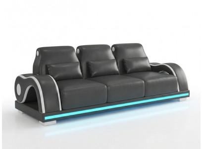 3-Sitzer Sofa Schwarz LED Modern Wohnzimmer Couch Design Möbel Luxus *