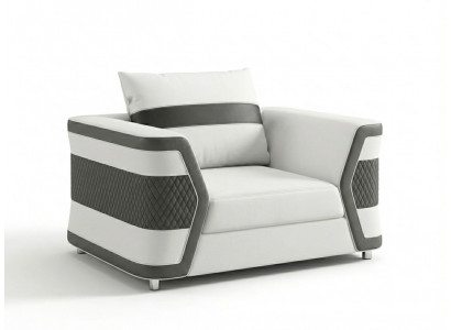 Weiß Leder Komfort Sessel Modern Schwarz Design Polstersofa Wohnzimmer *