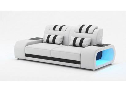 2-Sitzer Ledersofa Modern Weiß Schwarz Elegant LED Ablage Komfort *