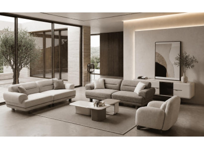 Graues Wohnzimmer-Set Dreisitzer-Sofa Zweisitzer-Modulsofa Sessel Couchtisch