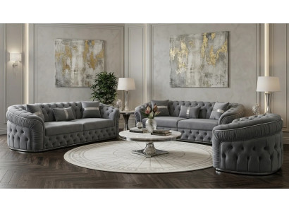 Edle Chesterfield Sofagarnitur Graue Polstersofas Designer Sessel