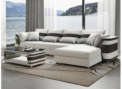 Luxus L-Form Ecksofa Weiß Komfort Wohnlandschaft Couchtisch Sofa Set *