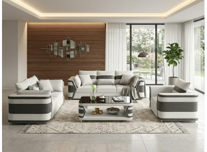 Komfort Sofa Set 3+2+1 Weiß Schwarz Modern Polstermöbel Couch Garnitur *