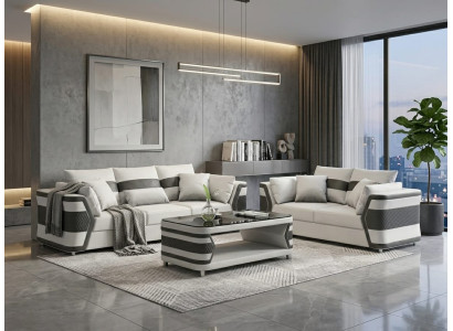 Luxus Sofa Set 3+2 Weiß Schwarz Modern Polstermöbel Couch Garnitur *