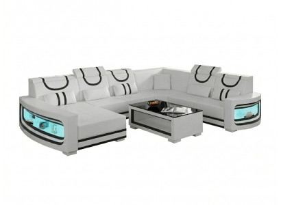 Wohnlandschaft U-Form Weiß LED Modern Wohnzimmer Couch Design Möbel