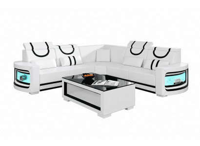 Ecksofa L-Form Weiß LED Modern Wohnzimmer Couch Design Möbel Luxus *