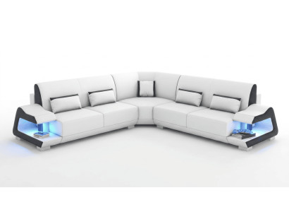 Modern Ecksofa L-Form Weiß LED Elegant Exklusiv Design Premium Komfort *