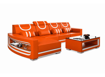 Ecksofa L-Form Weiß LED Modern Wohnzimmer Couch Design Möbel Luxus *