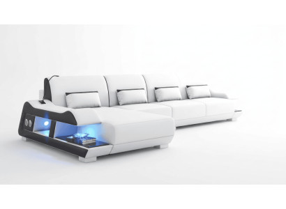 Modern Ecksofa L-Form Weiß LED Sofa Set Couch Elegant Design *