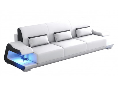 3-Sitzer Ledersofa Modern Weiß Schwarz Elegant Couch Mit LED Ablagezz *