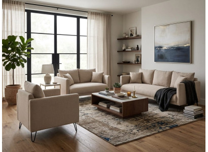 Beiges Wohnzimmer-Set 3+2+1-Sitzer-Sofas stilvolles Sofa Sessel Wohnzimmer