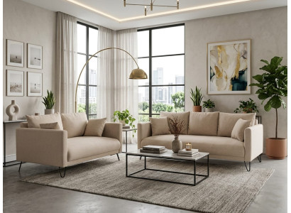 Luxuriöses beigefarbenes Wohnzimmer-Set 3+2-Sitzer-Sofas Stoffsofas hochwertig