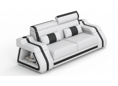 2-Sitzer Ledersofa Modern Weiß Schwarz Elegant LED Ablage Komfort *