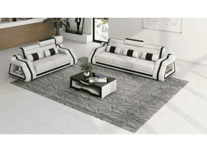 Sofa Set 3+2 Modern Weiß Schwarz Premium LED Luxus Komfort Elegant *