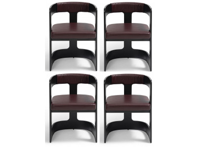 Stuhl-Set Modernes Design Leder Holz Schwarz Komfortabel Hochwertig