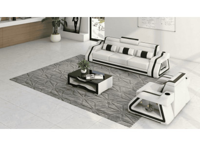 Sofa Set 3+1 Modern Weiß Schwarz Premium LED Luxus Komfort Elegant *