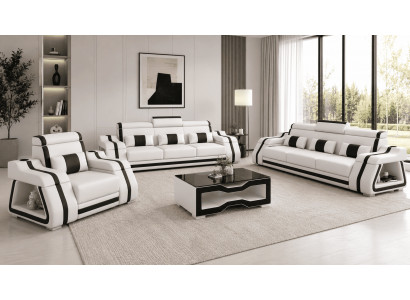 Sofa Set 3+3+1 Modern Weiß Schwarz Premium LED Couchtisch Komfort *