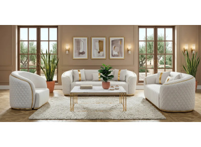 Weiße Zeitlose Sofagarnitur 2x Dreisitzer Sofas Designer Sessel