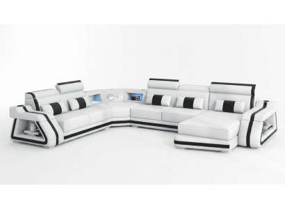 Modern Wohnlandschaft U-Form Weiß LED Sofa Set Couch Exklusiv Modern *