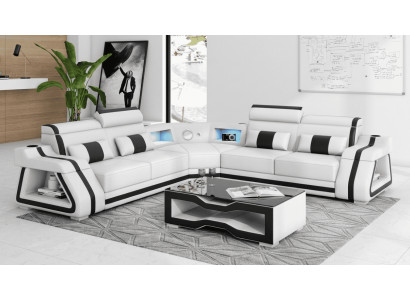 Modern Ecksofa L-Form Couchtisch Weiß LED Sofa Set Couch Exklusiv *