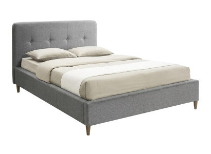 Graues Bett 160×200  Bettrahmen Stoffbett mit gepolstertem Kopfteil modern
