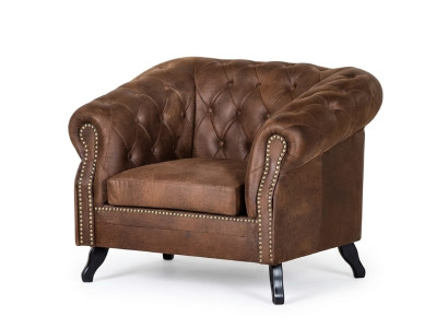 Brauner Ledersessel Gesteppter klassischer Sessel  Chesterfield Wohnzimmer