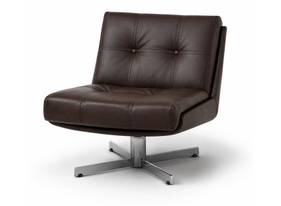 Sessel Chesterfield Braun Leder Metall Kreuzbasis Bequem Stilvoll