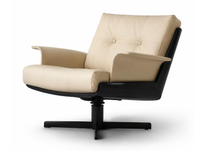 Sessel Modern Design Beige Leder Metall Schwarz Drehbar Bequem Elegant