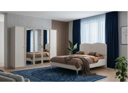 Schlafzimmer-Set Schrank Bett Kopfteil Modern Beige Weich Bequem