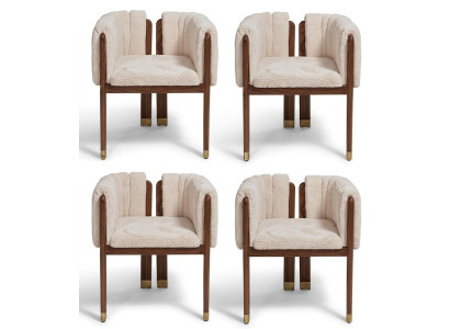 Stuhl Set Design Beige Stoff Holz Elegant Komfort Zeitlos Stilvoll