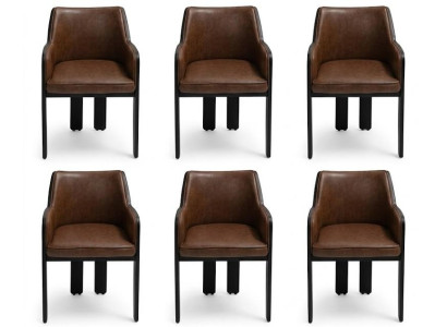 Stuhlgruppe Design Braun Kunstleder Holz Schwarz Ausdrucksstark