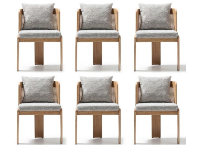 Stuhlgruppe Design Weiss Stoff Holz Modern Wohnlich Skandinavisch