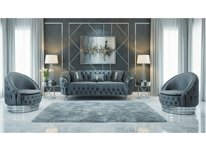 Stylische Blaue Chesterfield Stoffgarnitur 2x Relax Einsitzer 3-er