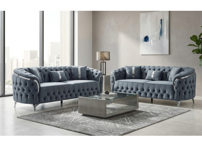 Blaue Zeitgenössische Chesterfield Sitzgarnitur Polstersofas 2tlg