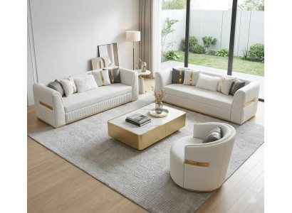 Premium Weiße Sofagarnitur Luxuriöse Sofas Moderne Sessel 3tlg