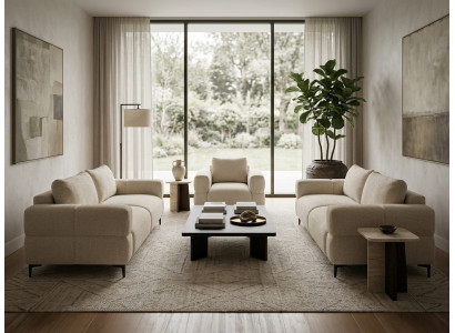 Beiges Wohnzimmer-Set 3+3+1-Sitzer-Sofas Polster-Sofas aus Stoff Sessel