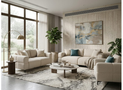 Beiges Wohnzimmer-Set 3+2+1-Sitzer-Sofas moderne Stoffsofas  Sessel