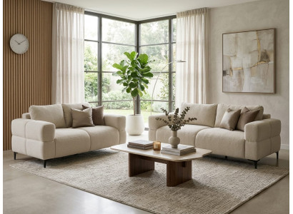 Stilvolles beige Wohnzimmer-Set 3+2-Sitzer-Sofas Stoffsofas Wohnzimmer