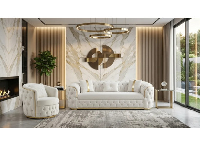 Edle Chesterfield Sofagarnitur Klappbarer 3-Sitzer Relaxsessel 2tlg