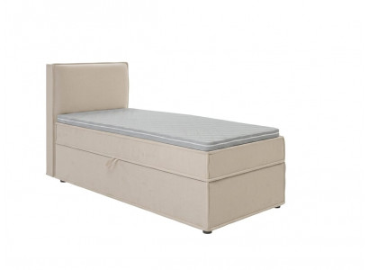 Beiges Einzelbett 90×200 Boxspringbett Stoffbett mit Matratze Stauraum Topper