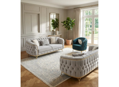 Luxuriöse Chesterfield Polstergarnitur Exklusive Stoffsofas Sessel